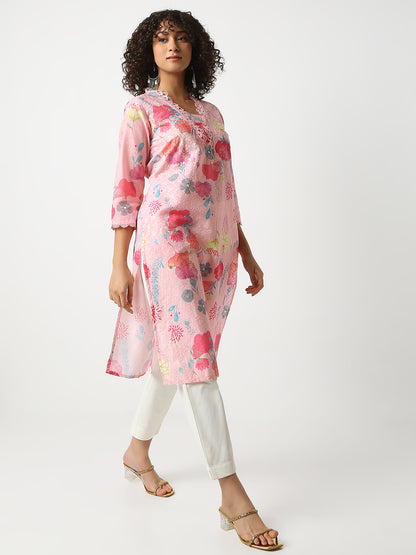 Regular Fit Printed V-Neck Three-Fourth Sleeve Kurta