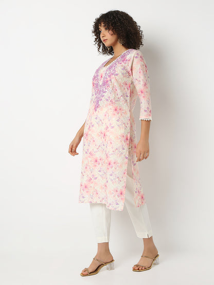 Regular Fit Printed V-Neck Three-Fourth Sleeve Kurta