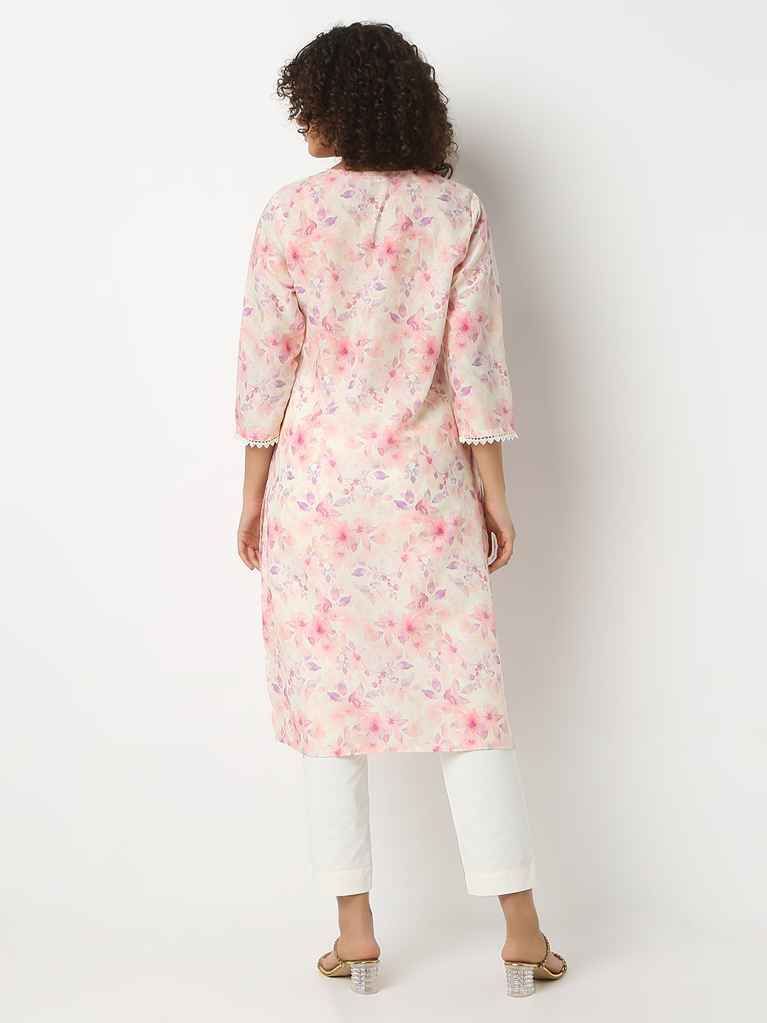 Regular Fit Printed V-Neck Three-Fourth Sleeve Kurta