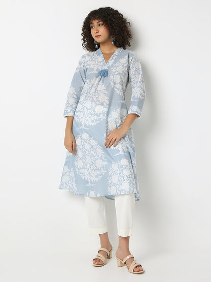 Printed V-Neck Three-Fourth Sleeve Kurta