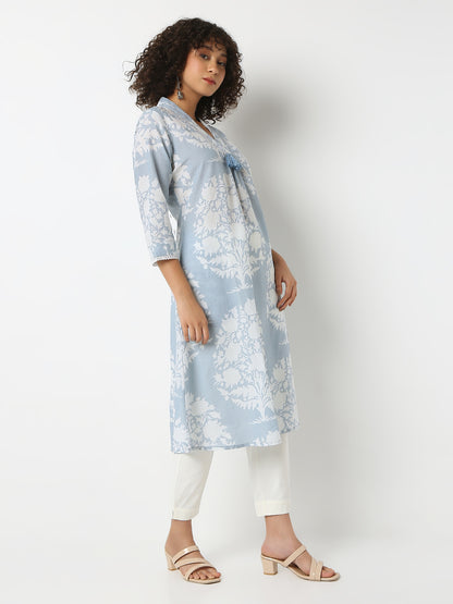 Printed V-Neck Three-Fourth Sleeve Kurta