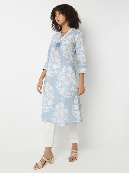 Printed V-Neck Three-Fourth Sleeve Kurta
