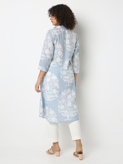 Printed V-Neck Three-Fourth Sleeve Kurta