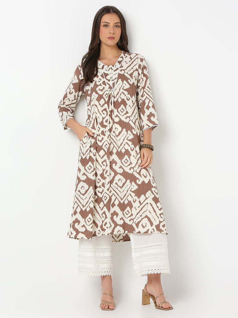 Flare Fit Printed Three-Fourth Sleeve Kurta