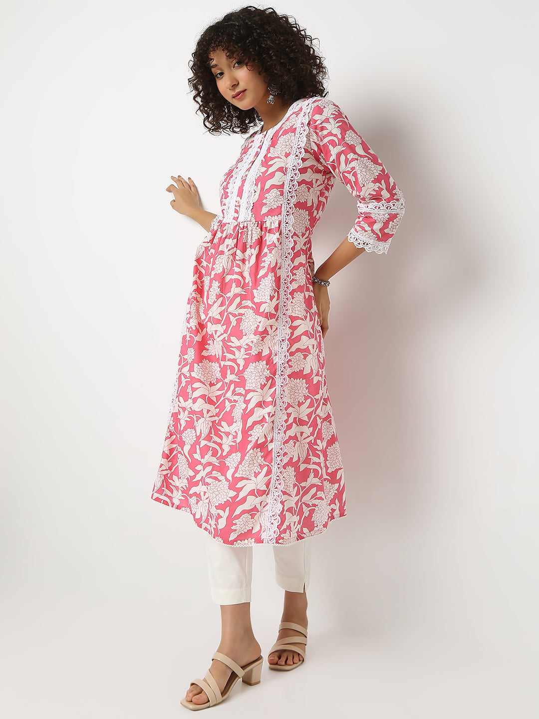 Flare Fit Printed Round Neck Three-Fourth Sleeve Kurta