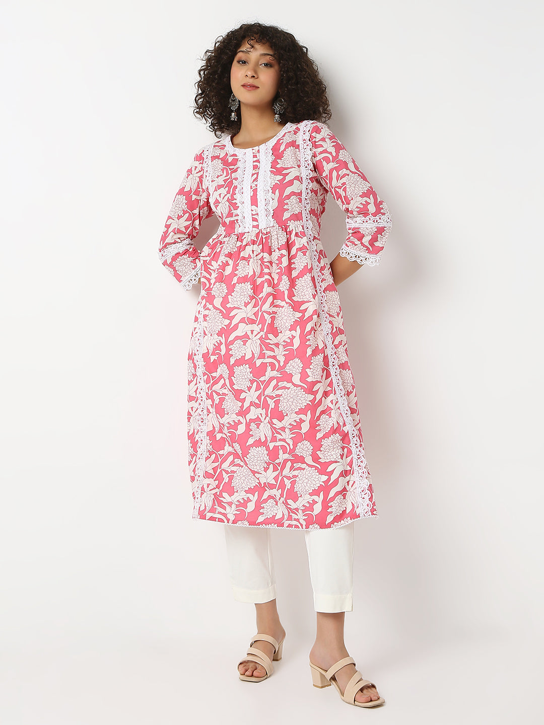 Flare Fit Printed Round Neck Three-Fourth Sleeve Kurta