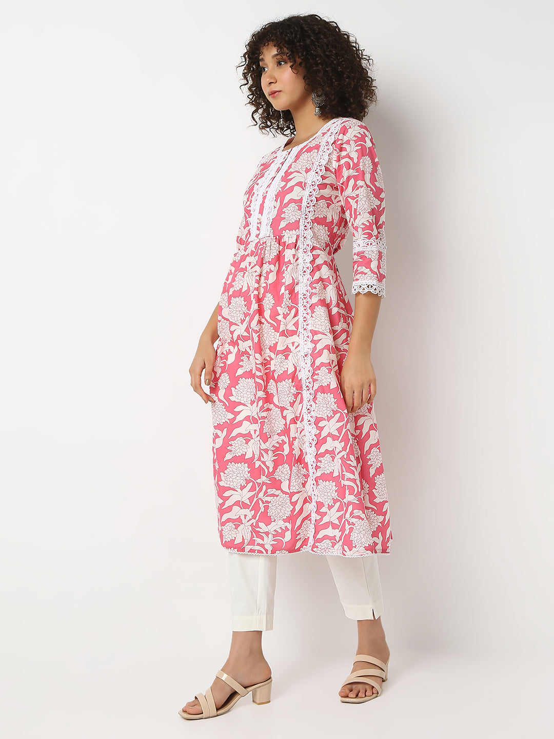 Flare Fit Printed Round Neck Three-Fourth Sleeve Kurta
