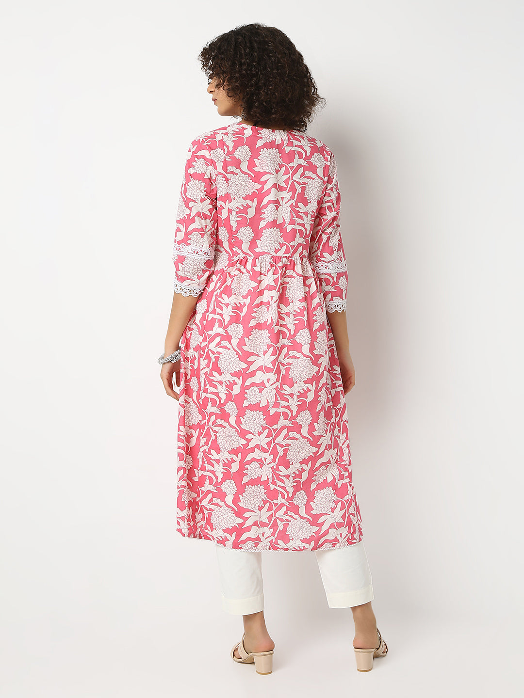Flare Fit Printed Round Neck Three-Fourth Sleeve Kurta