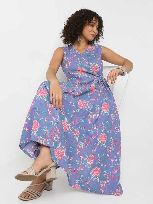 Printed V-Neck Sleeveless Kurta