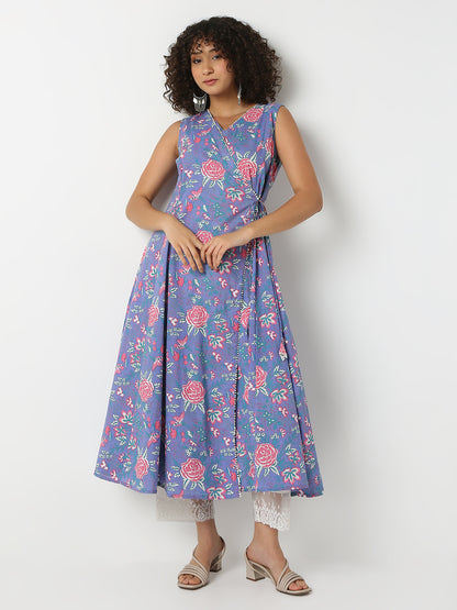 Printed V-Neck Sleeveless Kurta