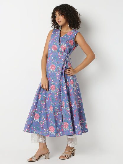Printed V-Neck Sleeveless Kurta