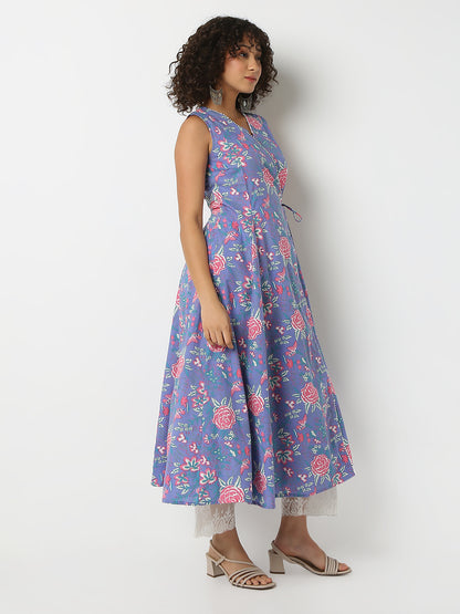 Printed V-Neck Sleeveless Kurta