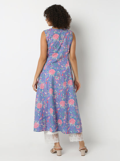 Printed V-Neck Sleeveless Kurta