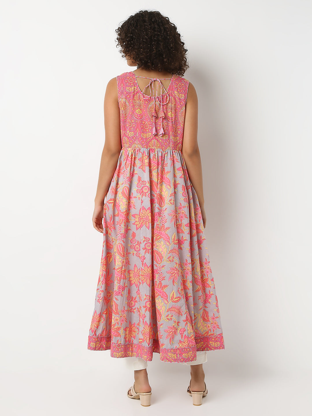 Flare Fit Printed V-Neck Sleeveless Kurta