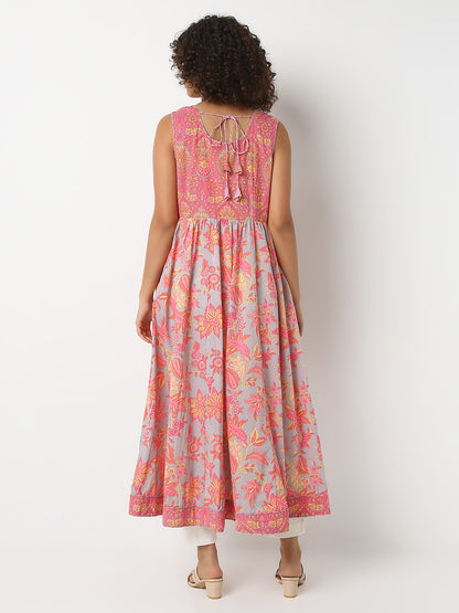 Flare Fit Printed V-Neck Sleeveless Kurta
