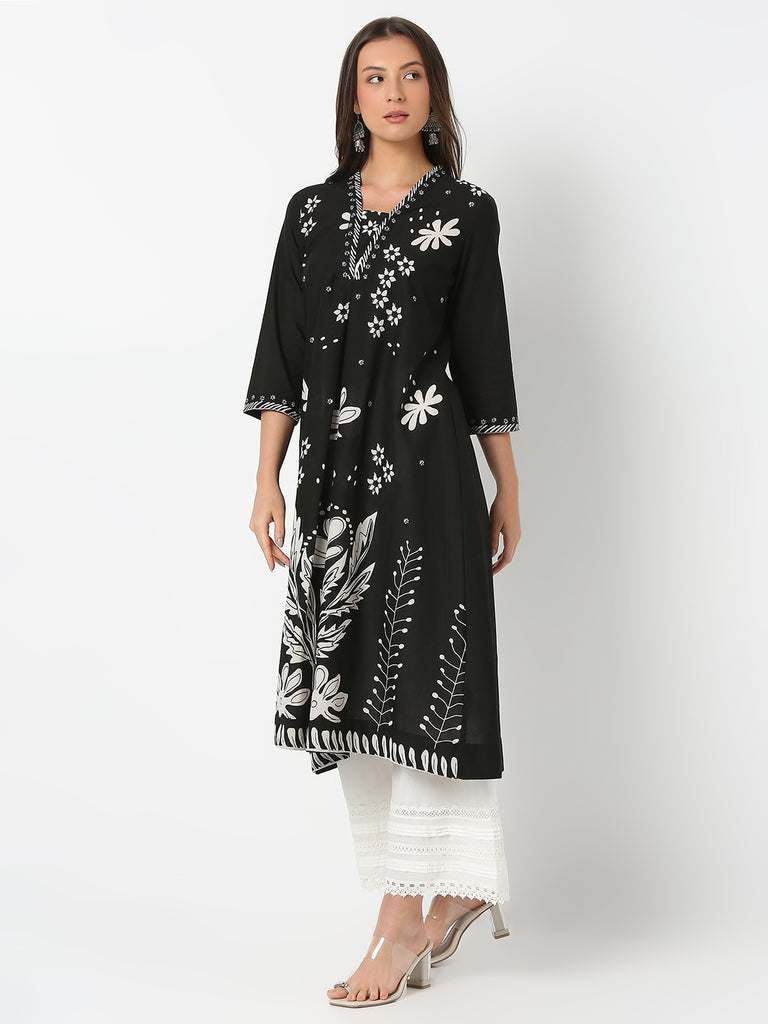Flare Fit Printed Three-Fourth Sleeve Kurta