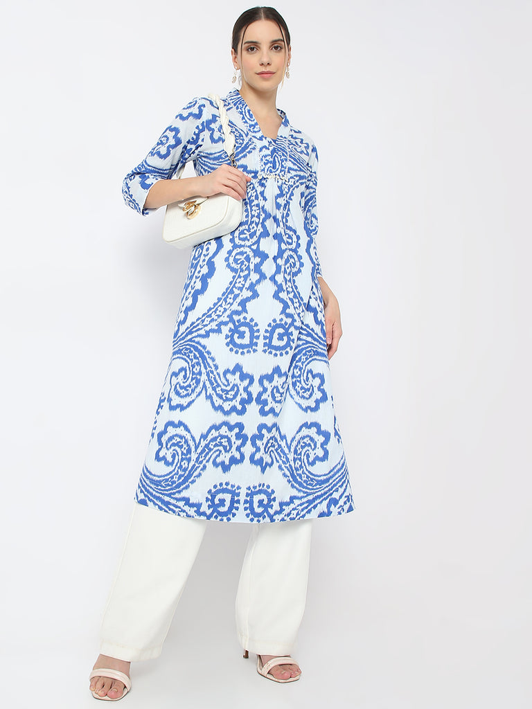 Regular Fit Printed V Neck Straight All Over Print Kurta