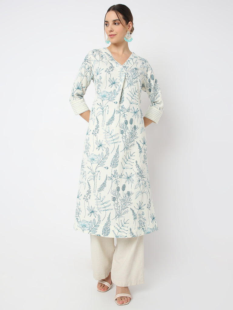 Regular Fit Printed V Neck Straight All Over Print Kurta