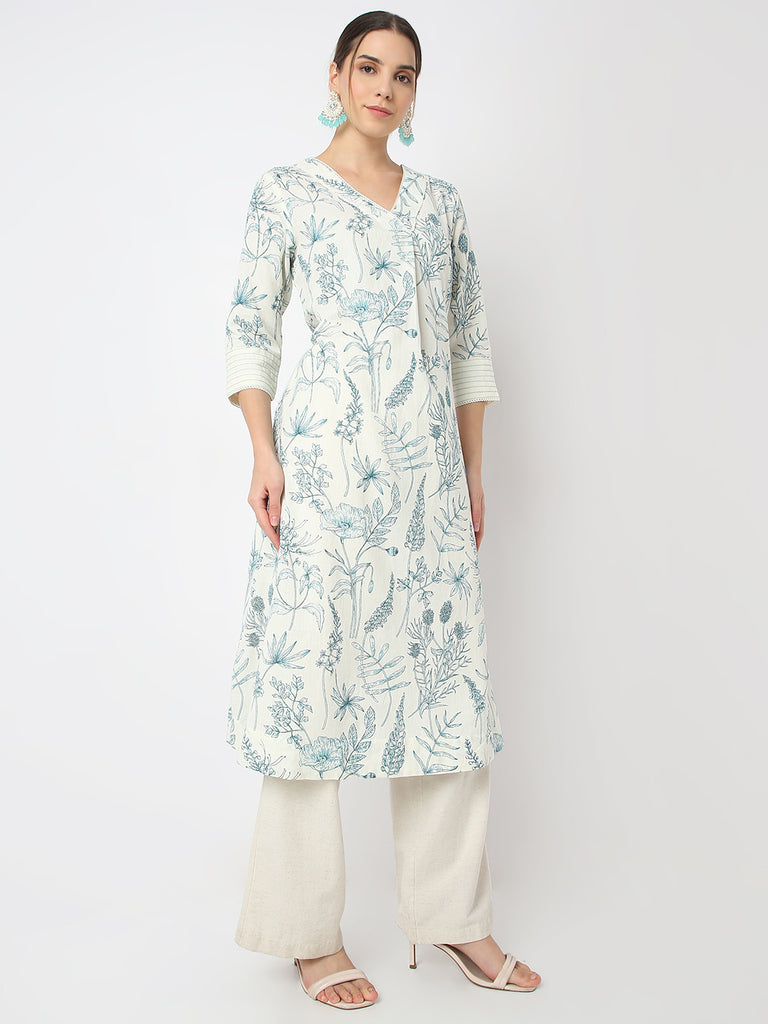 Regular Fit Printed V Neck Straight All Over Print Kurta