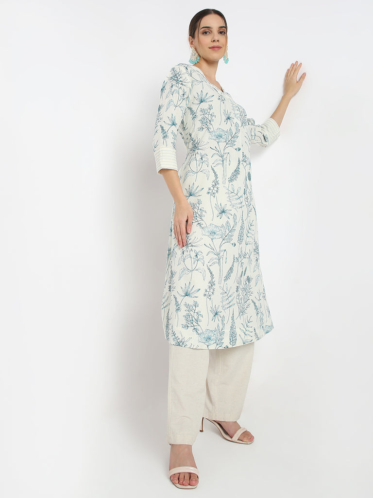 Regular Fit Printed V Neck Straight All Over Print Kurta