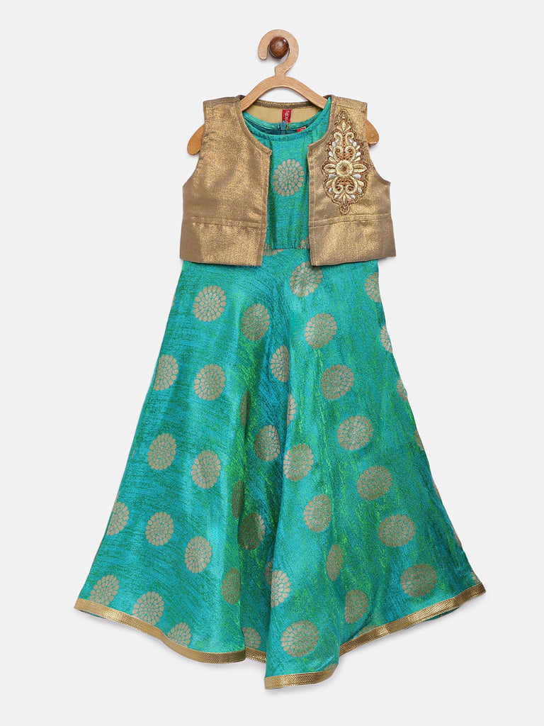 Kids Girls Flared Sleeveless Rama Green Dress