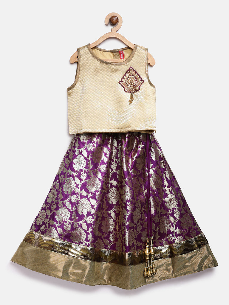 Kids Girls Flared Sleeveless Magenta Lehenga Set