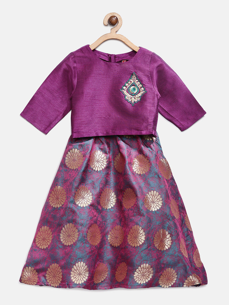 Kids Girls Flared Sleeveless Magenta Lehenga Set
