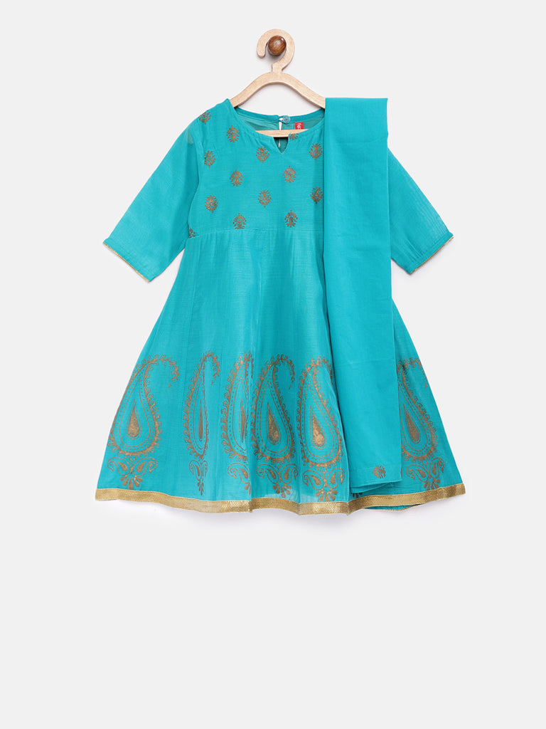 Kids Girls Kalidar Three-Fourth Teal Skd