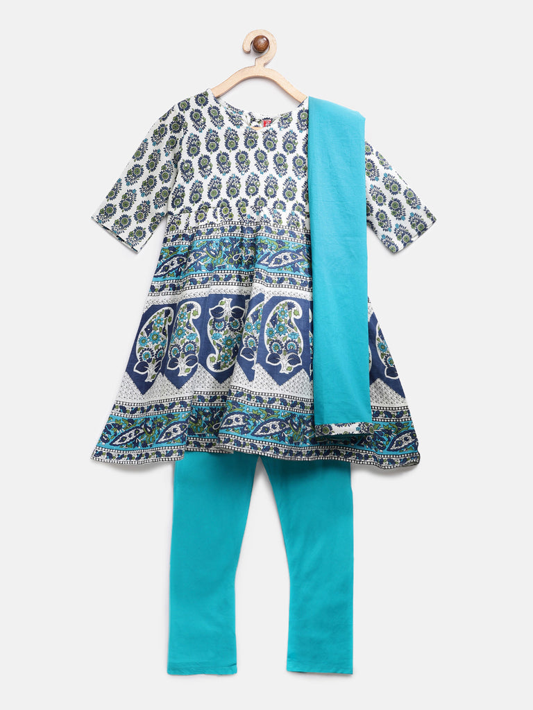 Kids Girls Kalidar Three-Fourth Teal Skd