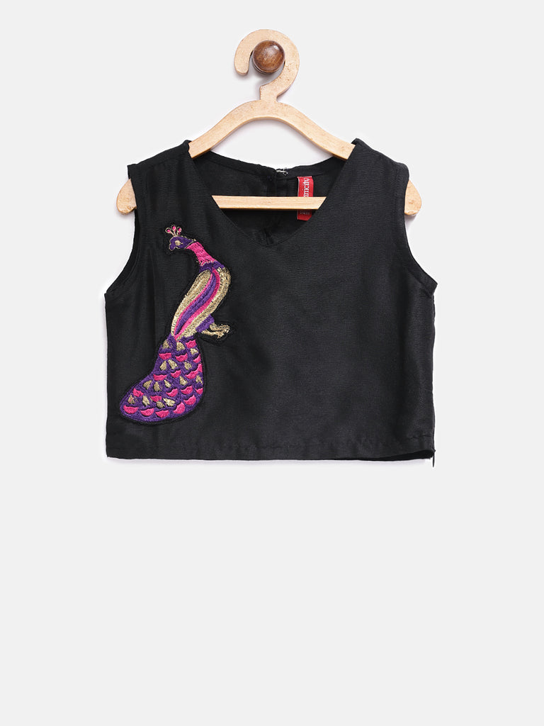 Kids Girls Flared Sleeveless Black Lehenga Set