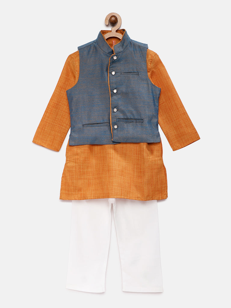 Kids Boys Straight Full Sleeve Mustard Kpj Set