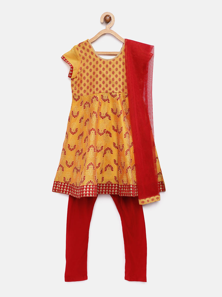 Kids Girls Kalidar Half Sleeve Mustard Skd