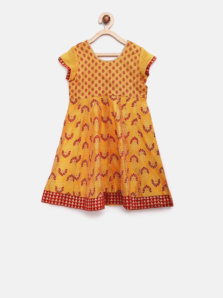 Kids Girls Kalidar Half Sleeve Mustard Skd
