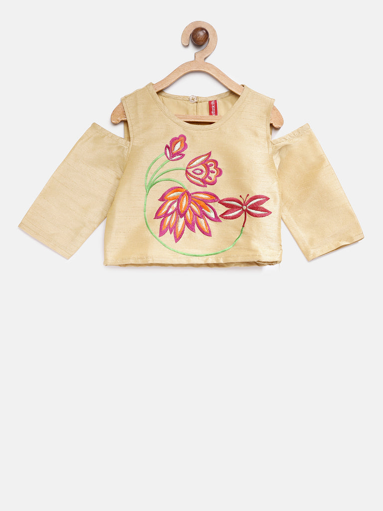 Kids Girls Flared Three-Fourth Pink Lehenga Set