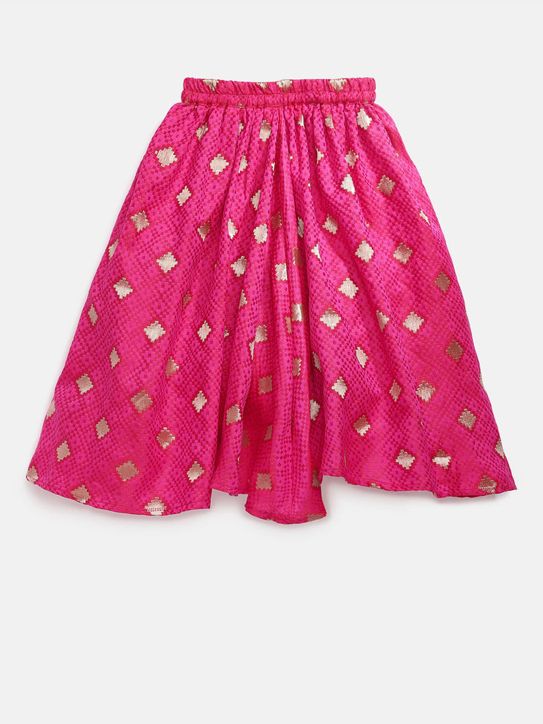 Kids Girls Flared Three-Fourth Pink Lehenga Set