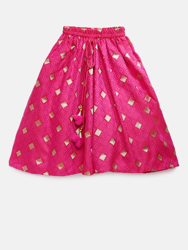 Kids Girls Flared Three-Fourth Pink Lehenga Set