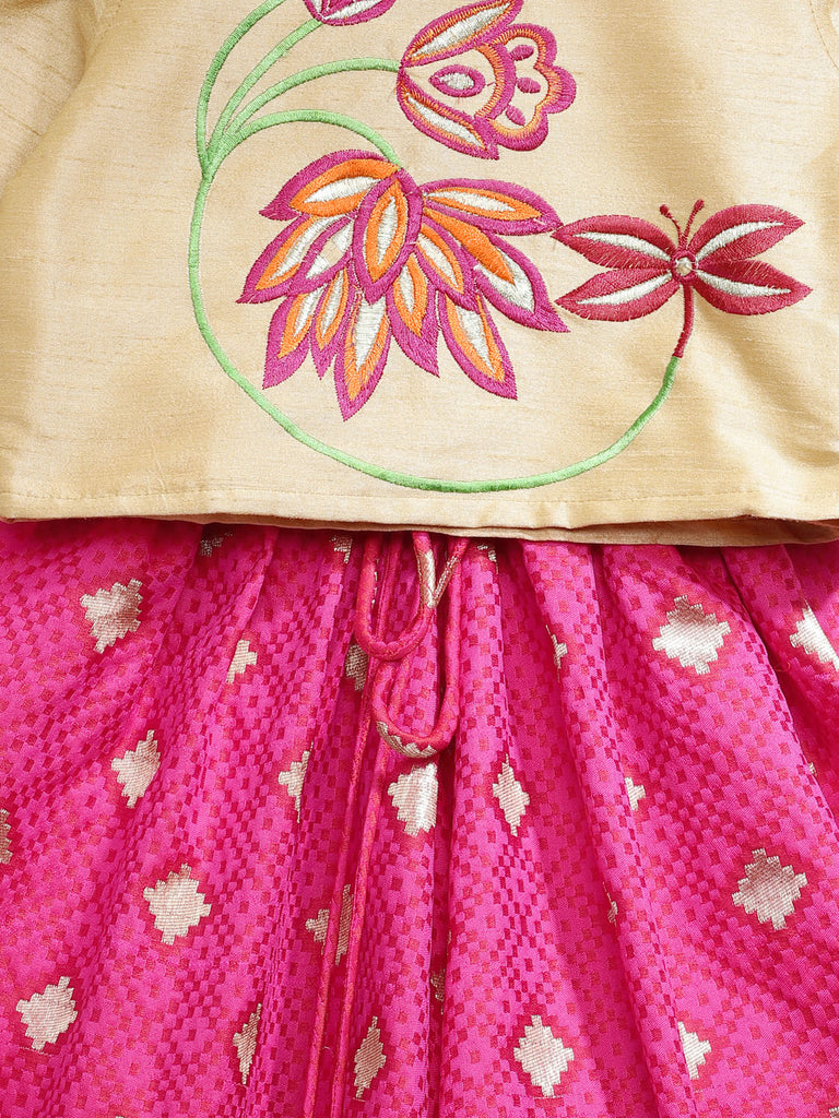 Kids Girls Flared Three-Fourth Pink Lehenga Set