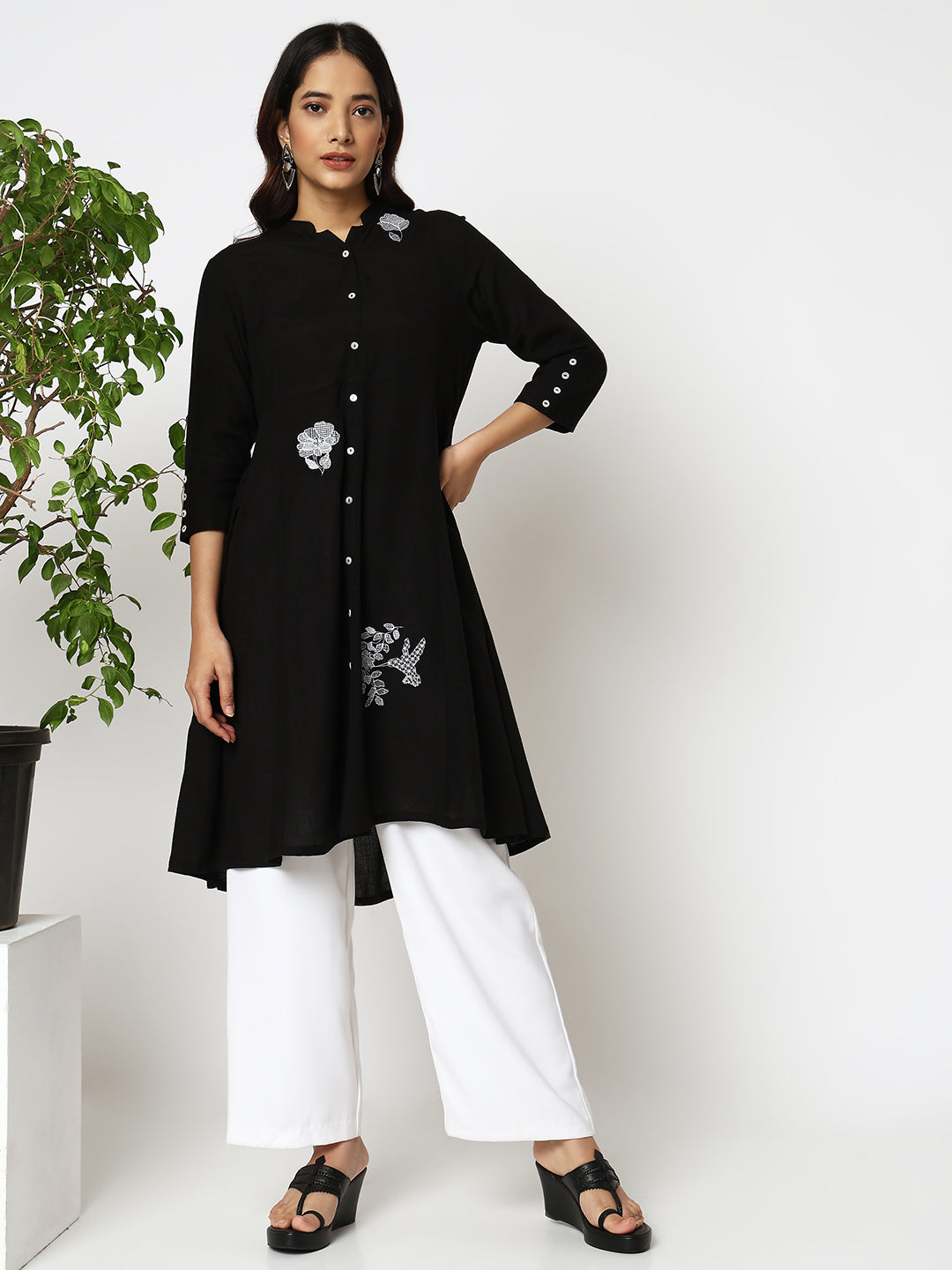 Women Wearing Comfort Fit Embroidered Kurta