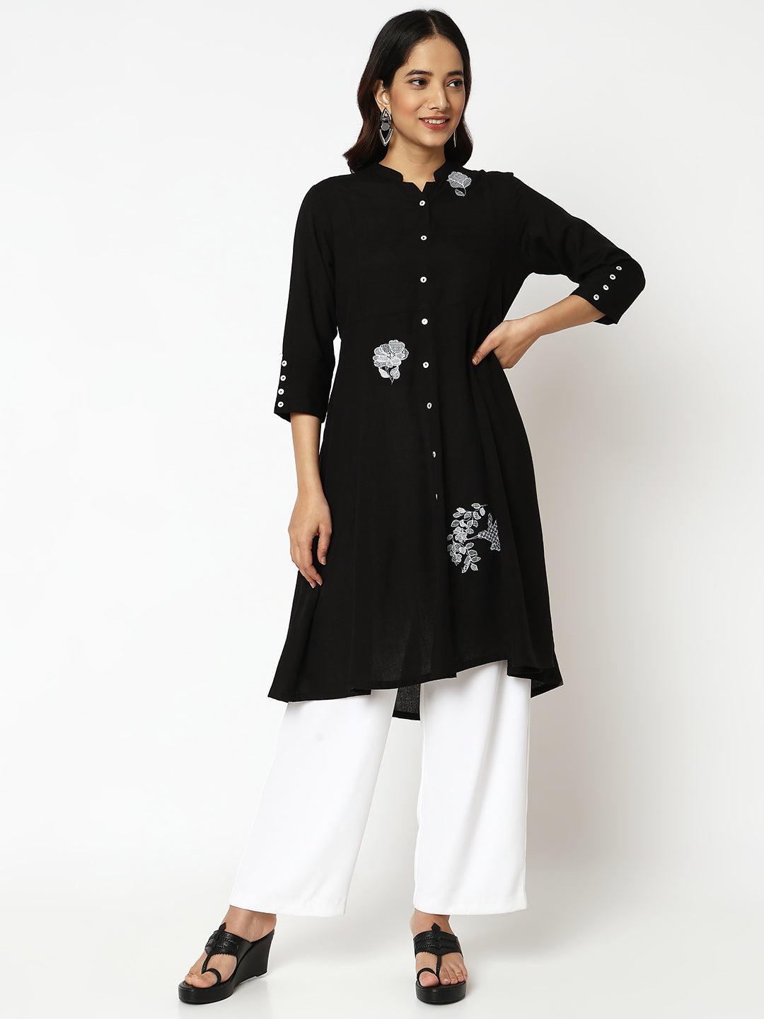 Women Wearing Comfort Fit Embroidered Kurta