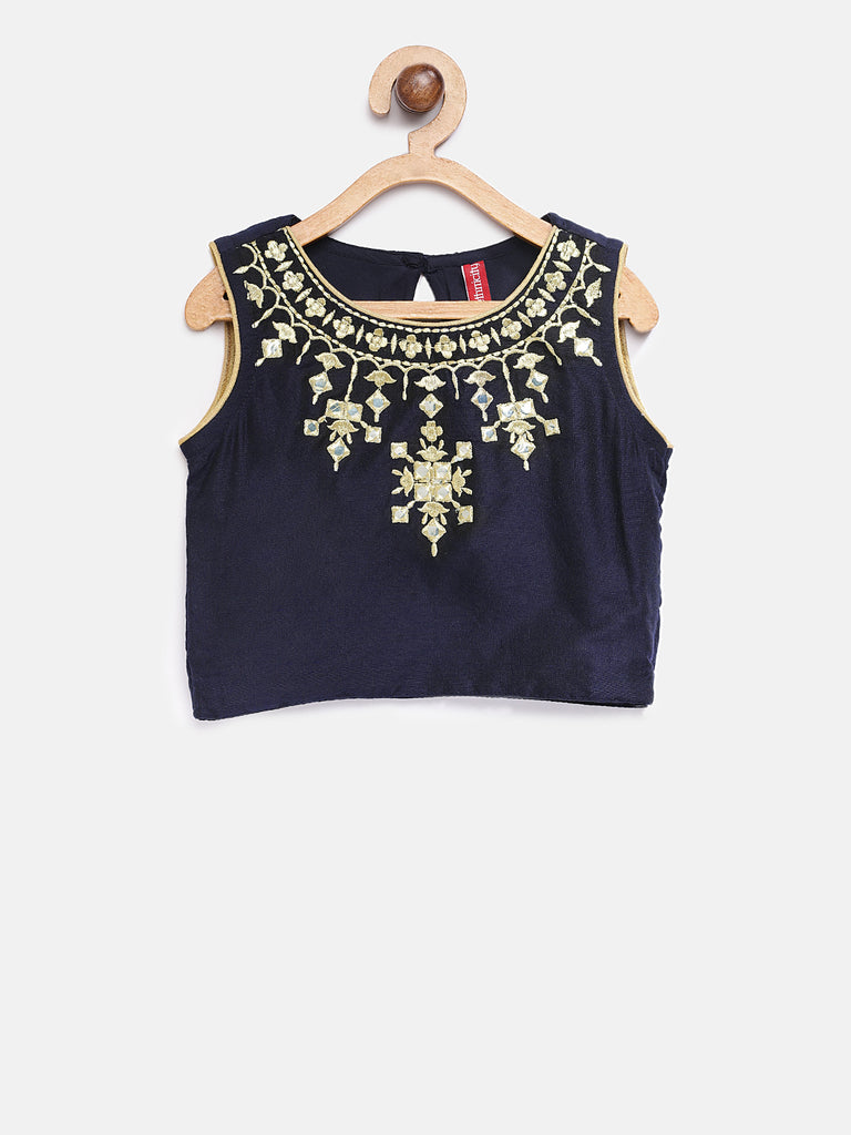 Kids Girls Flared Sleeveless Navy Lehenga Set