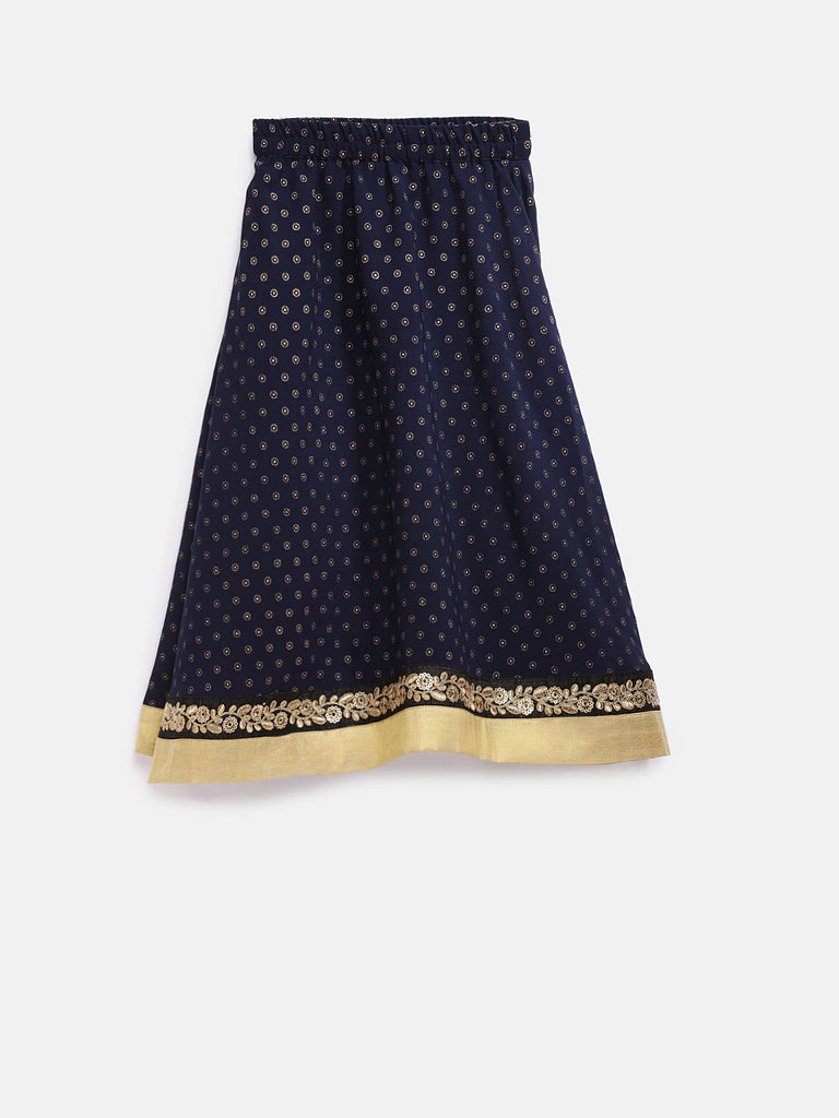 Kids Girls Flared Sleeveless Navy Lehenga Set