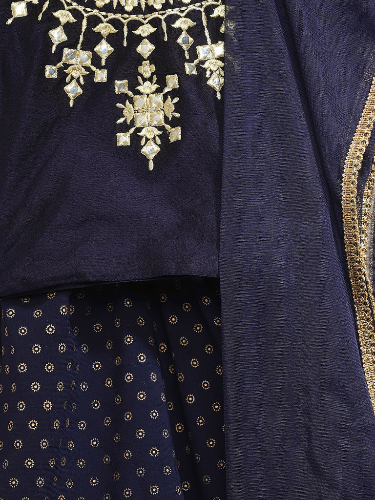 Kids Girls Flared Sleeveless Navy Lehenga Set