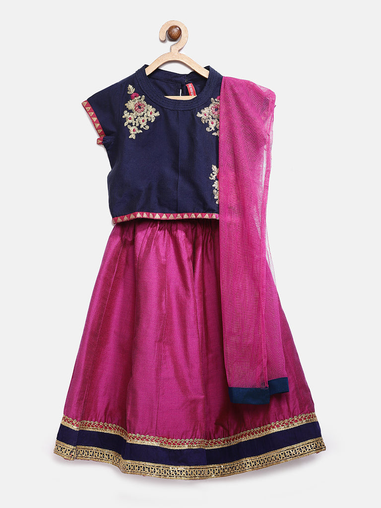 Kids Girls Kalidar Half Sleeve Navy Lehenga Set
