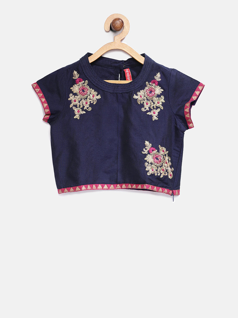 Kids Girls Kalidar Half Sleeve Navy Lehenga Set