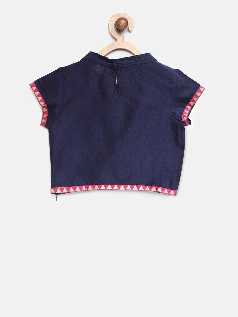 Kids Girls Kalidar Half Sleeve Navy Lehenga Set