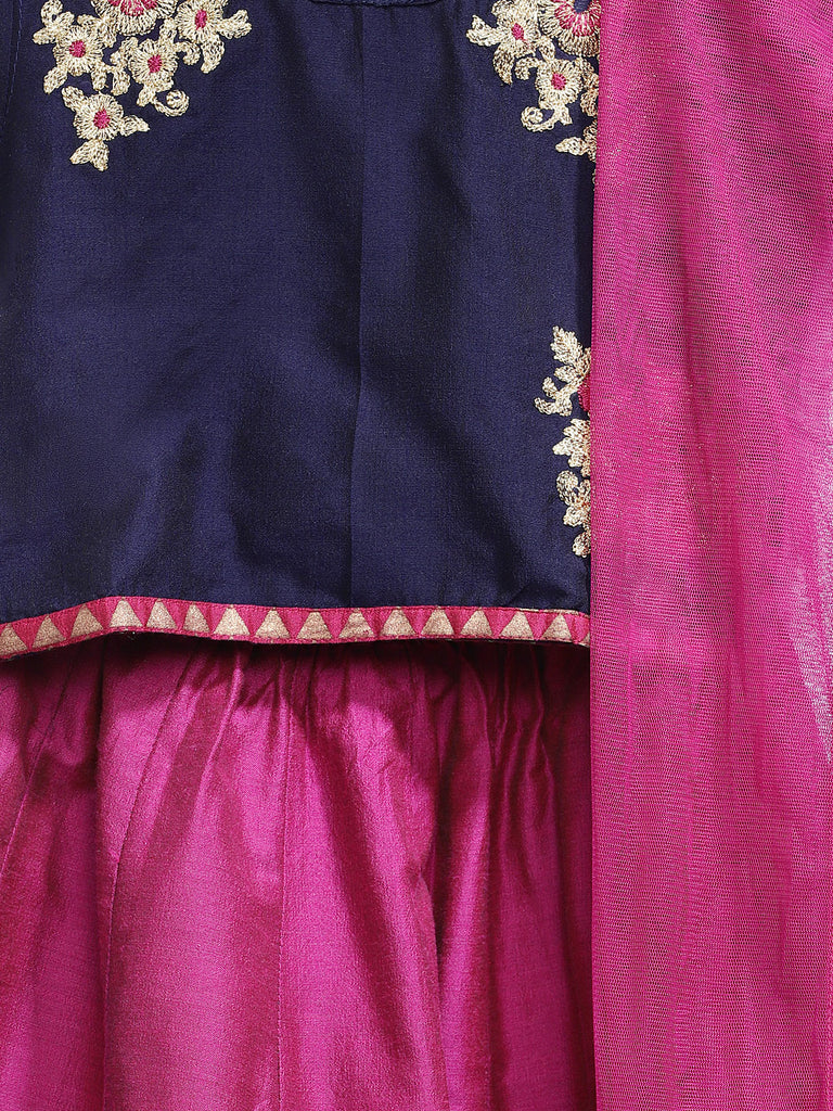 Kids Girls Kalidar Half Sleeve Navy Lehenga Set