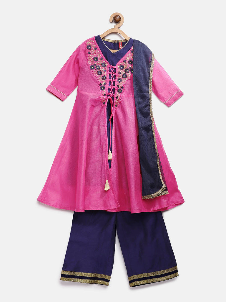 Kids Girls A Line Sleeveless Purple Lehenga Set