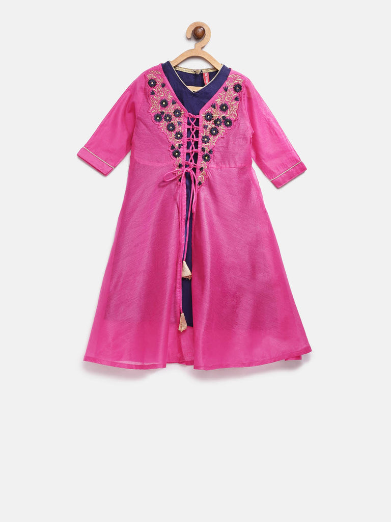 Kids Girls A Line Sleeveless Purple Lehenga Set