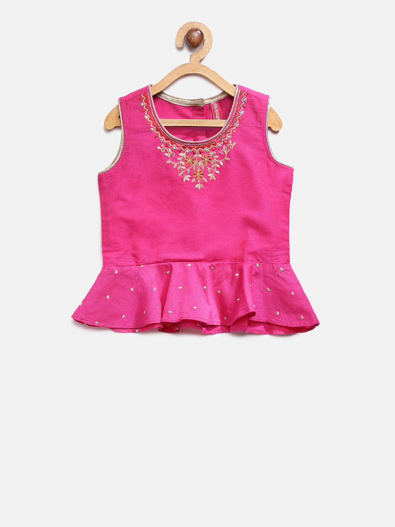 Kids Girls Flared Sleeveless Pink Lehenga Set