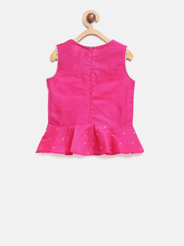 Kids Girls Flared Sleeveless Pink Lehenga Set